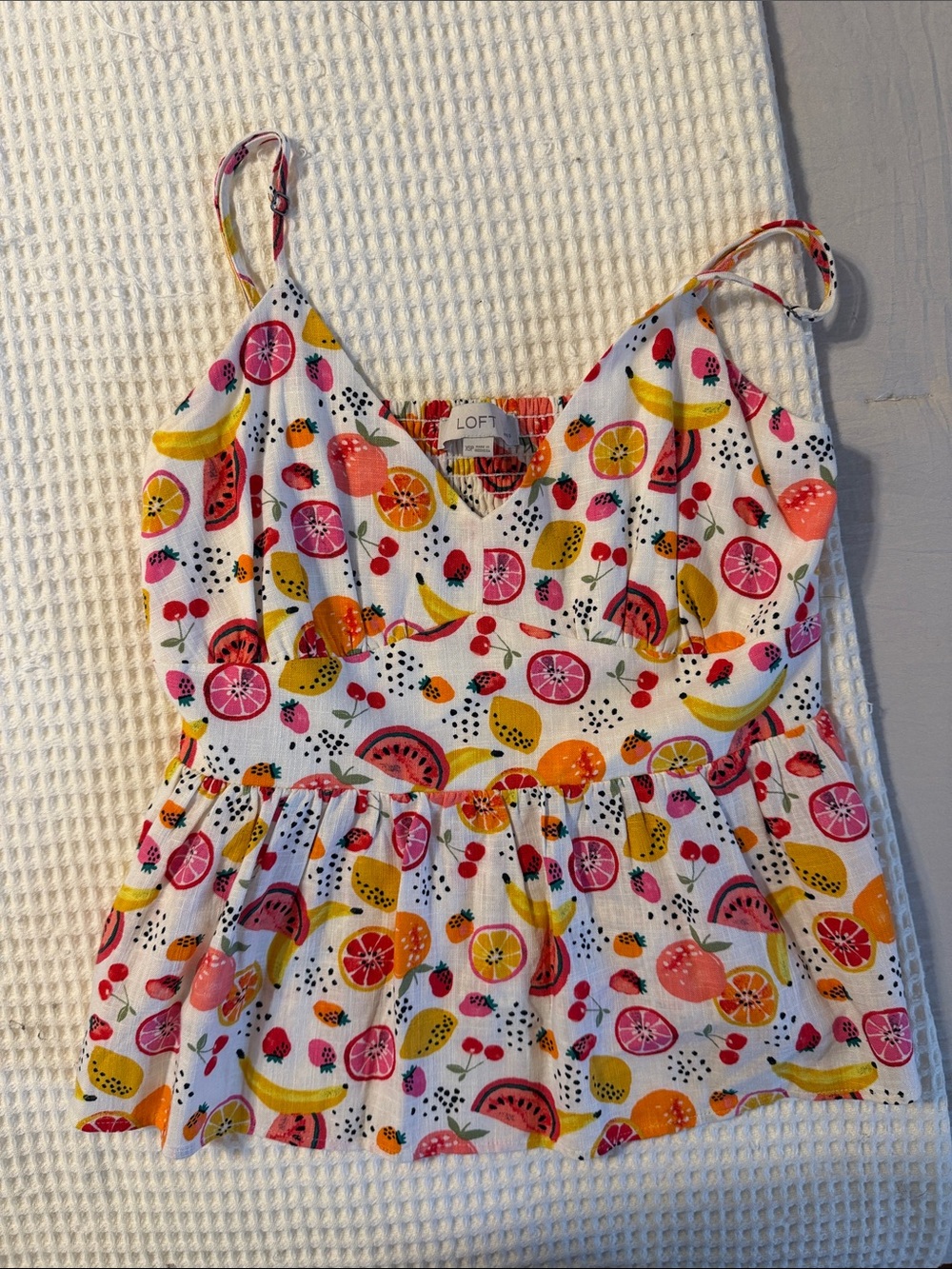 LOFT White Fruit-Print Spaghetti-Strap Camisole